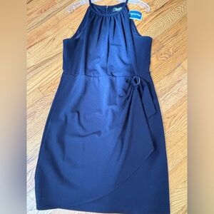 Dkny NEW Sleeveless Navy Side Cinched Dress Silver Hardware Womens 12 Classic